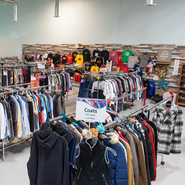 clothes-closet-coats Clothing donations at the Batavia Interfaith Food Pantry and Clothes Closet